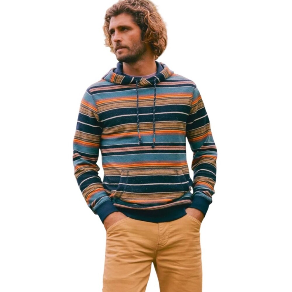 Fat Face Striped Hooded Pullover in Blue, Orange & Tan